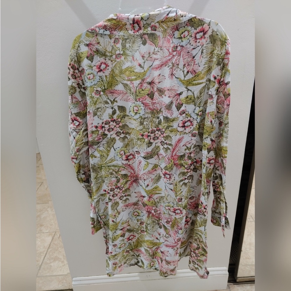 LAST CHAMCE SALE!Jill Cotton Silk Blend Hummingbird Button Down Tunic M - Picture 3 of 7